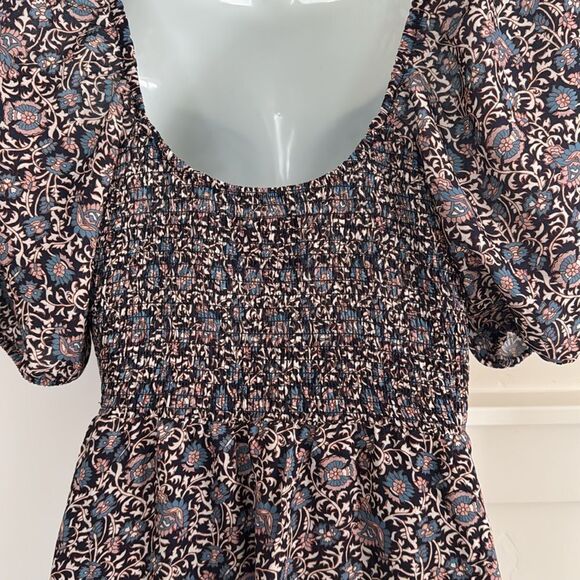 Threadgrit Ladies Gretchen Smocked Back Blue Multi Floral Maxi Dress Size M NWT - Picture 7 of 15